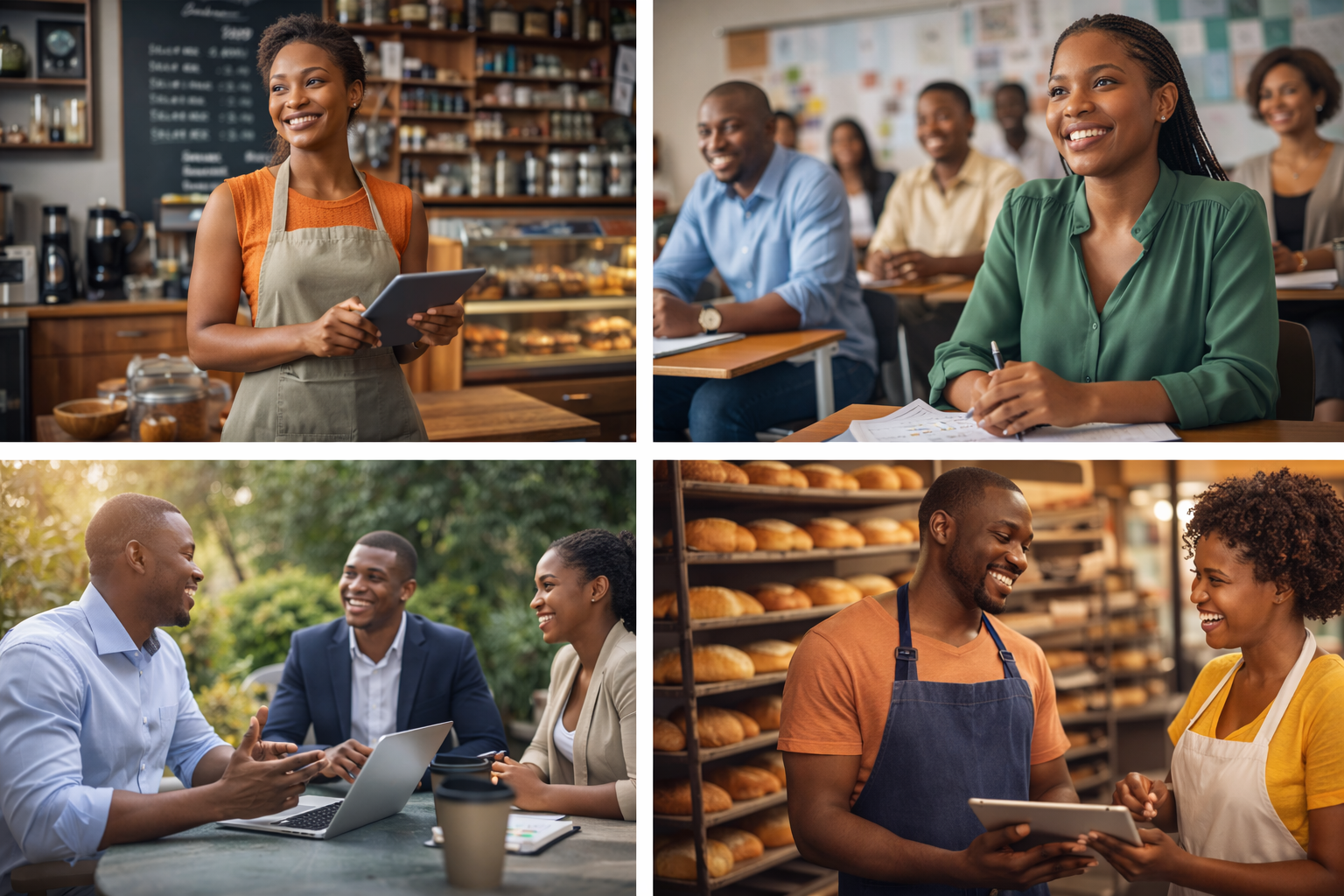 African entrepreneur with tablet in her bakery